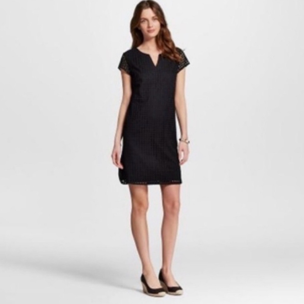 Merona Black Eyelet Sheath Mini Dress V-Neck Cap Sleeve, XS